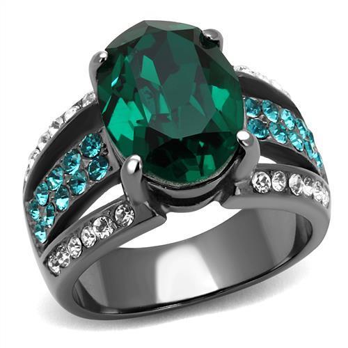 TK2759 - IP Light Black (IP Gun) Stainless Steel Ring with Top Grade Crystal in Emerald