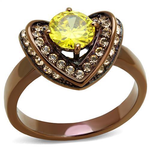 TK2762 - IP Coffee light Stainless Steel Ring with AAA Grade CZ in Topaz