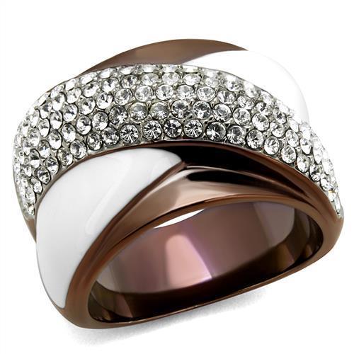 TK2765 - Two Tone IP Light Brown (IP Light coffee) Stainless Steel Ring with Top Grade Crystal in Clear