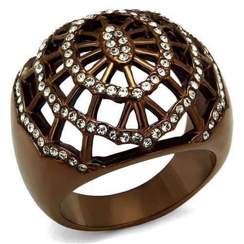 TK2772 - IP Coffee light Stainless Steel Ring with Top Grade Crystal in Clear