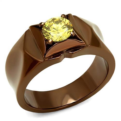 TK2773 - IP Coffee light Stainless Steel Ring with AAA Grade CZ in Topaz