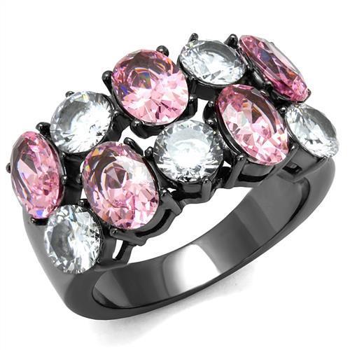 TK2776 - IP Light Black (IP Gun) Stainless Steel Ring with AAA Grade CZ in Rose