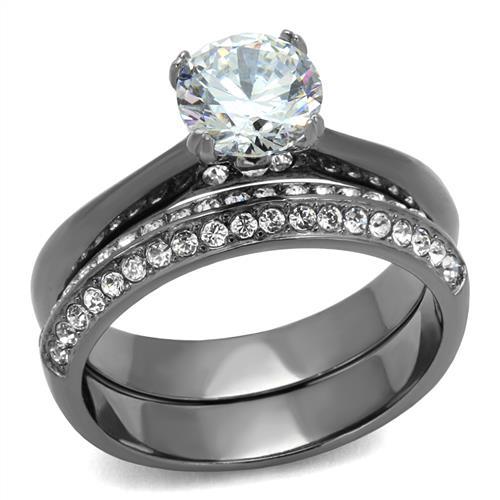 TK2797 - IP Light Black (IP Gun) Stainless Steel Ring with AAA Grade CZ in Clear