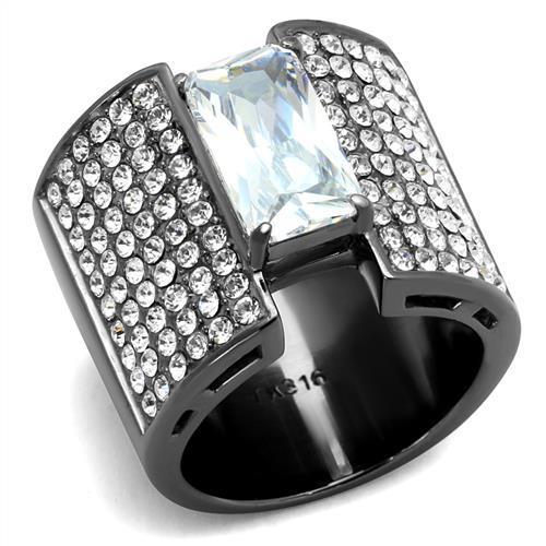TK2798 - IP Light Black (IP Gun) Stainless Steel Ring with AAA Grade CZ in Clear