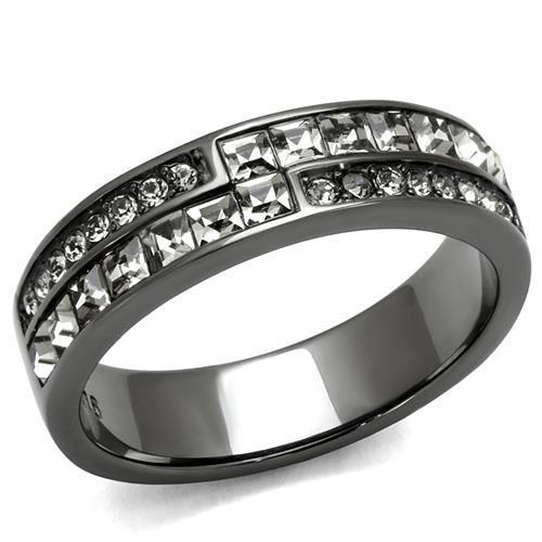 TK2799 - IP Light Black (IP Gun) Stainless Steel Ring with Top Grade Crystal in Black Diamond