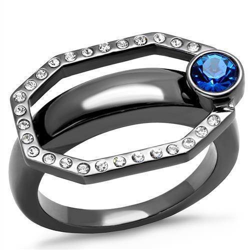 TK2809 - IP Light Black (IP Gun) Stainless Steel Ring with Top Grade Crystal in Capri Blue