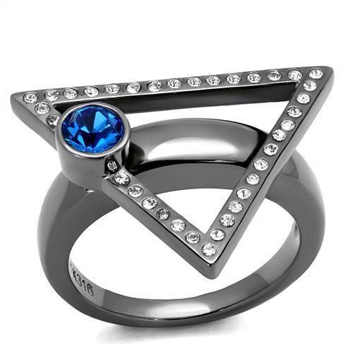 TK2810 - IP Light Black (IP Gun) Stainless Steel Ring with Top Grade Crystal in Capri Blue