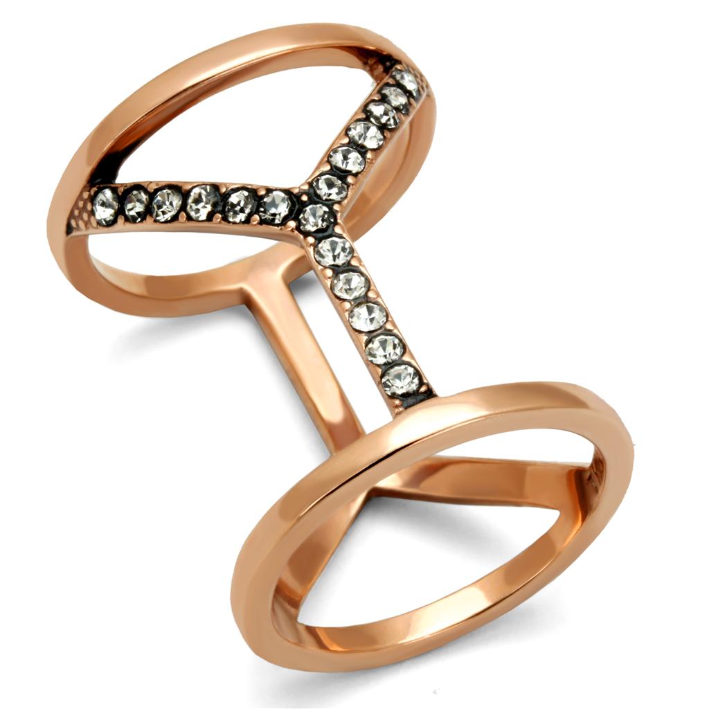 TK2825 - IP Rose Gold(Ion Plating) Stainless Steel Ring with Top Grade Crystal in Clear