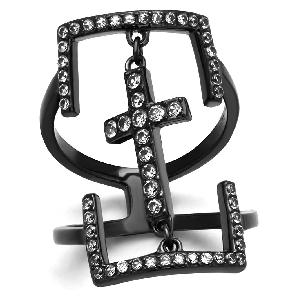 TK2826 - IP Light Black (IP Gun) Stainless Steel Ring with AAA Grade CZ in Clear