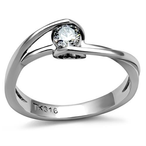 TK2835 - High polished (no plating) Stainless Steel Ring with AAA Grade CZ in Clear