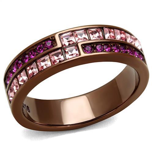 TK2837 - IP Coffee light Stainless Steel Ring with Top Grade Crystal in Multi Color