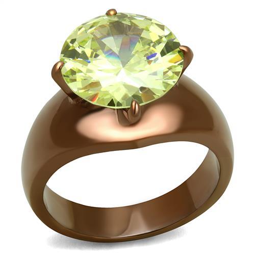 TK2839 - IP Coffee light Stainless Steel Ring with AAA Grade CZ in Apple Green color