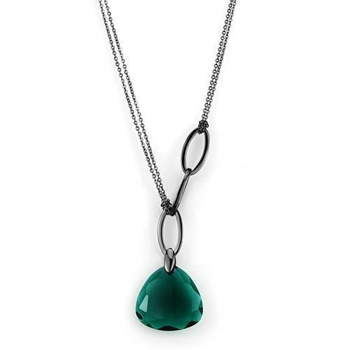TK2858 - IP Light Black (IP Gun) Stainless Steel Necklace with Synthetic Synthetic Glass in Blue Zircon