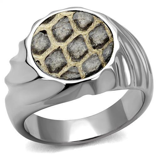 TK2859 - High polished (no plating) Stainless Steel Ring with Leather in Animal pattern