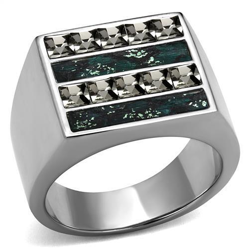 TK2861 - High polished (no plating) Stainless Steel Ring with Leather in Assorted