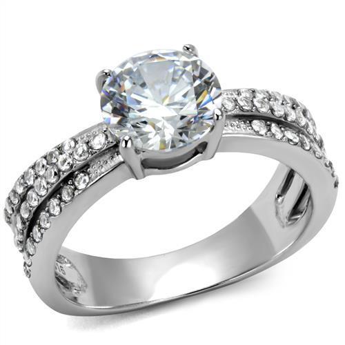 TK2862 - High polished (no plating) Stainless Steel Ring with AAA Grade CZ in Clear