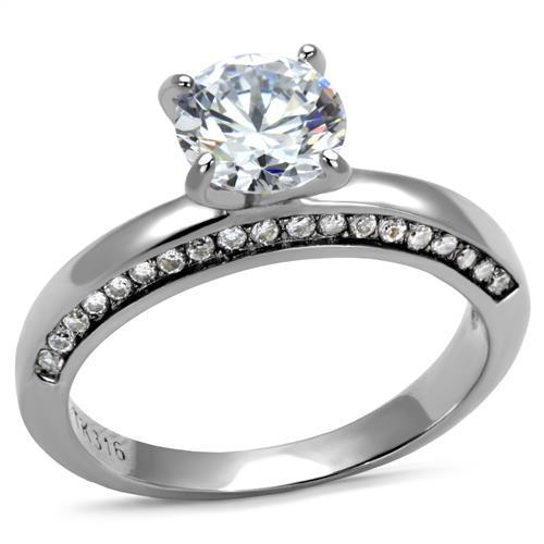 TK2864 - High polished (no plating) Stainless Steel Ring with AAA Grade CZ in Clear