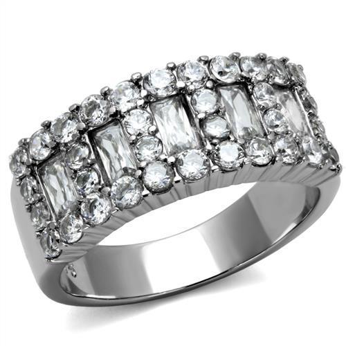 TK2866 - High polished (no plating) Stainless Steel Ring with AAA Grade CZ in Clear