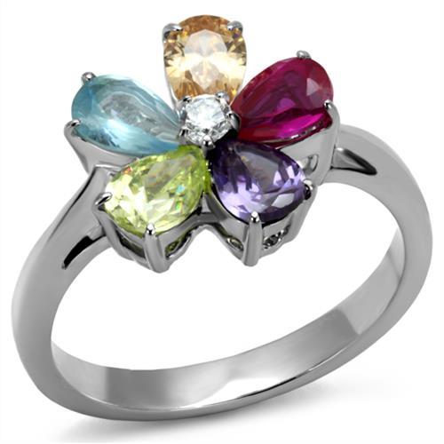 TK2867 - High polished (no plating) Stainless Steel Ring with AAA Grade CZ in Multi Color