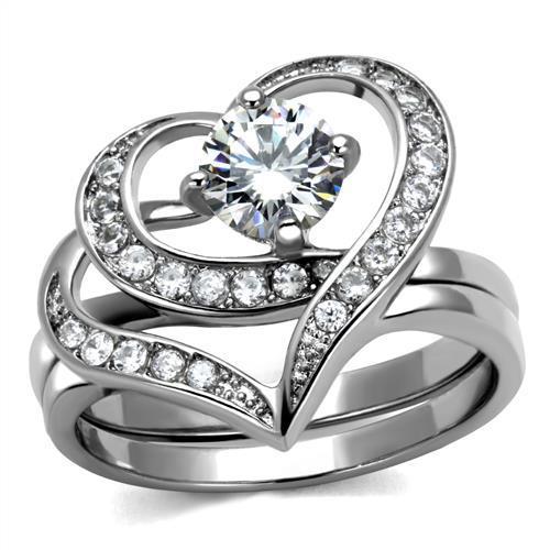 TK2868 - High polished (no plating) Stainless Steel Ring with AAA Grade CZ in Clear