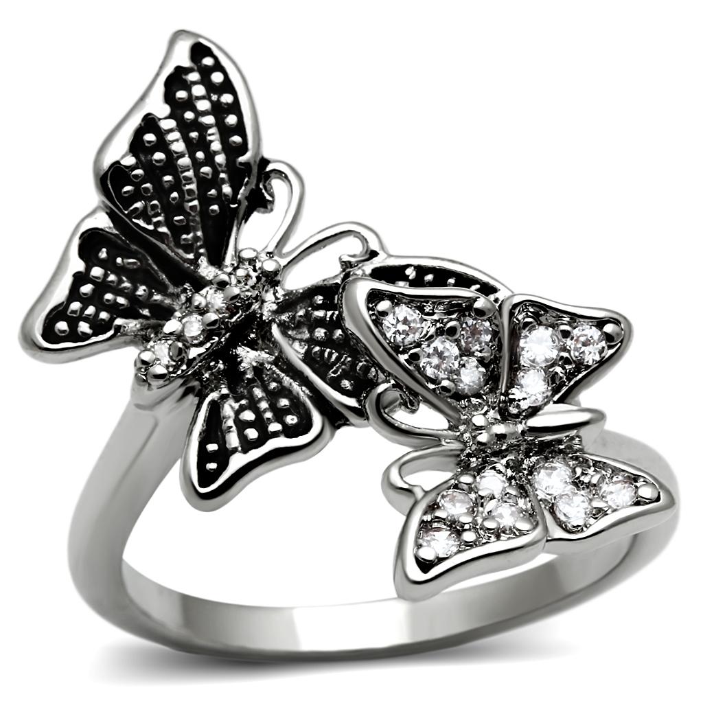 TK2874 - High polished (no plating) Stainless Steel Ring with AAA Grade CZ in Clear