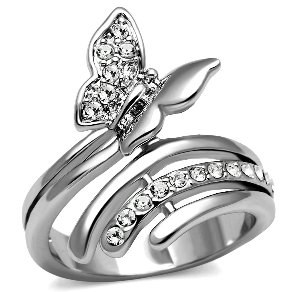 TK2875 - High polished (no plating) Stainless Steel Ring with AAA Grade CZ in Clear