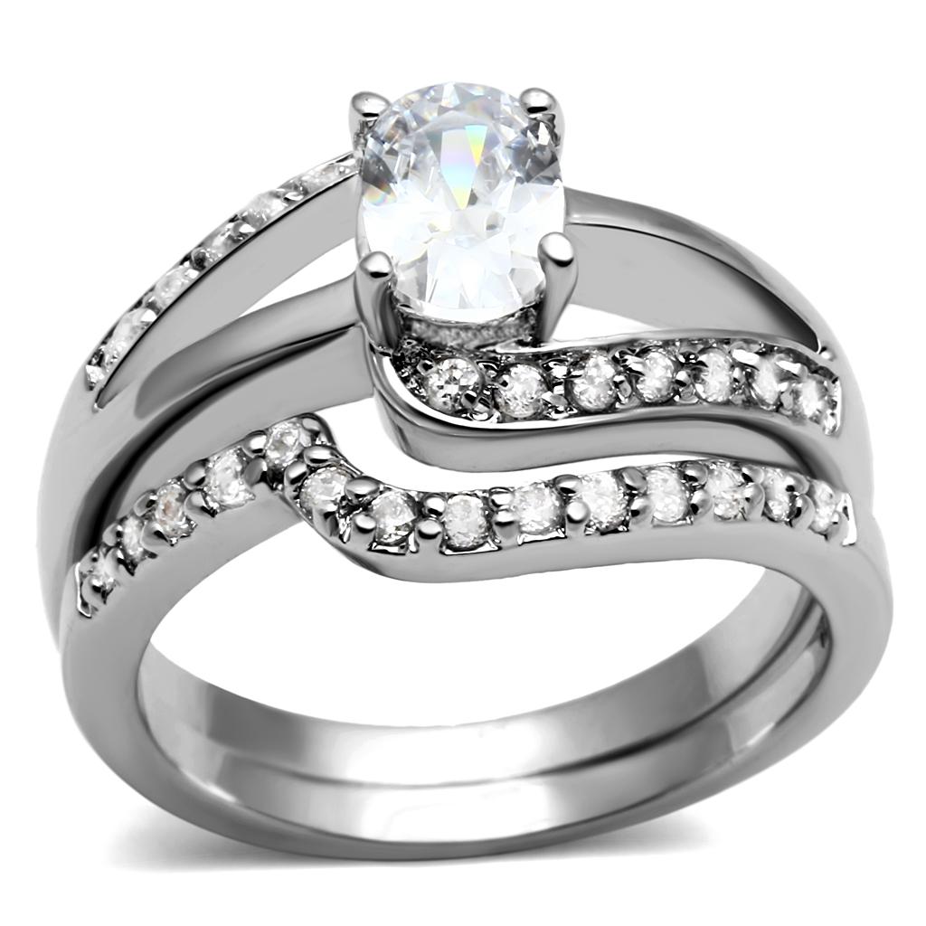 TK2879 - High polished (no plating) Stainless Steel Ring with AAA Grade CZ in Clear