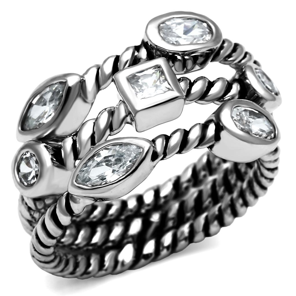 TK2880 - High polished (no plating) Stainless Steel Ring with AAA Grade CZ in Clear