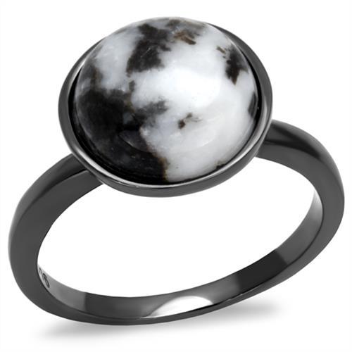 TK2902 - IP Light Black (IP Gun) Stainless Steel Ring with Semi-Precious Hematite in Multi Color