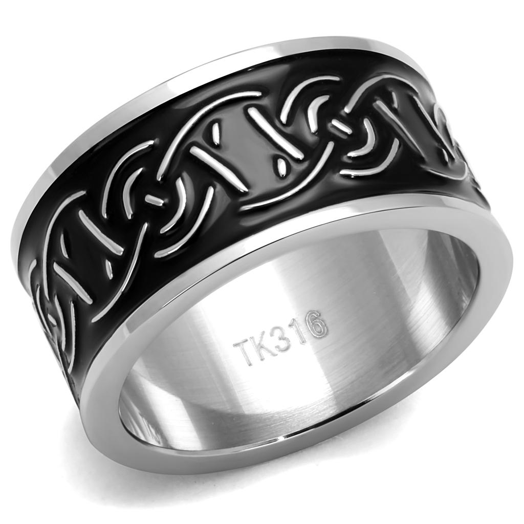 TK2922 - High polished (no plating) Stainless Steel Ring with Epoxy in Jet