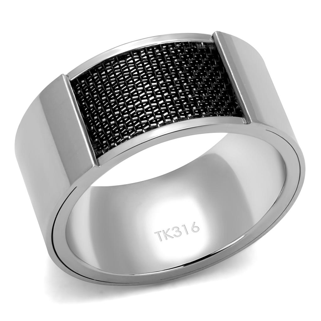 TK2923 - High polished (no plating) Stainless Steel Ring with Epoxy in Jet
