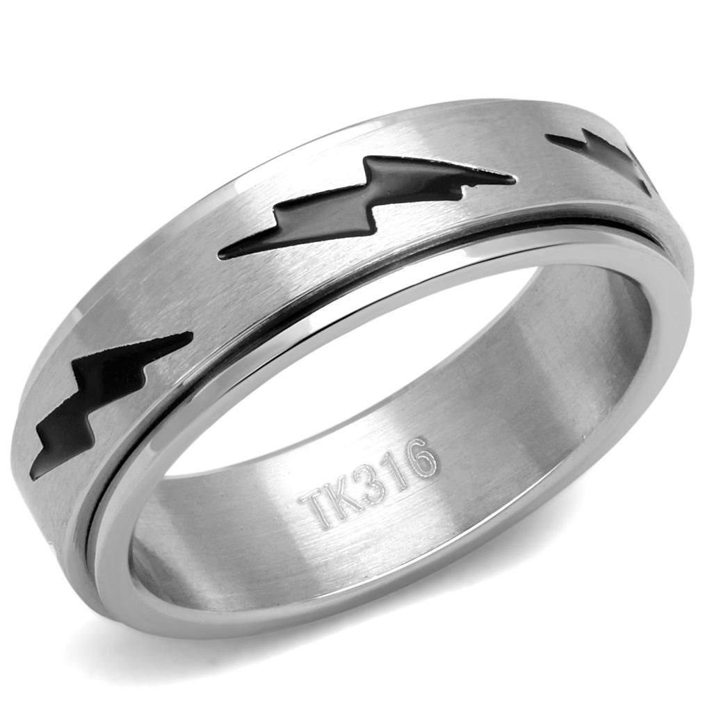 TK2926 - High polished (no plating) Stainless Steel Ring with Epoxy in Jet