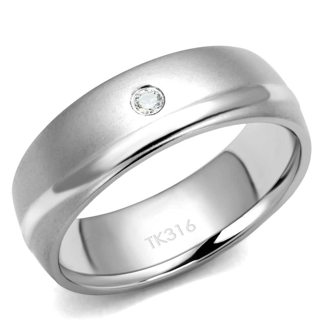 TK2932 - High polished (no plating) Stainless Steel Ring with AAA Grade CZ in Clear