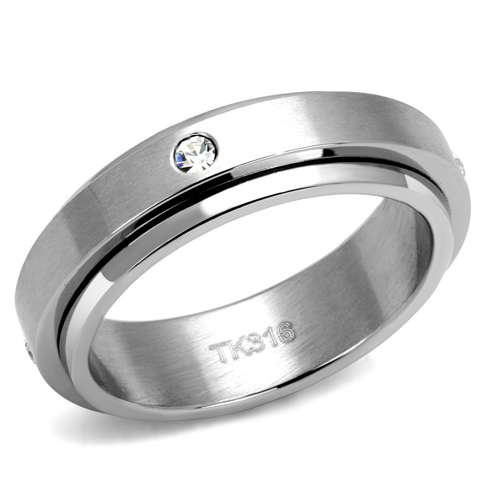 TK2933 - High polished (no plating) Stainless Steel Ring with AAA Grade CZ in Clear