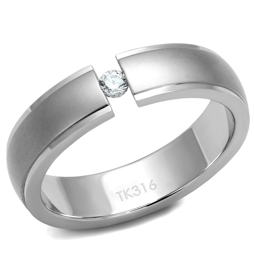 TK2935 - High polished (no plating) Stainless Steel Ring with AAA Grade CZ in Clear