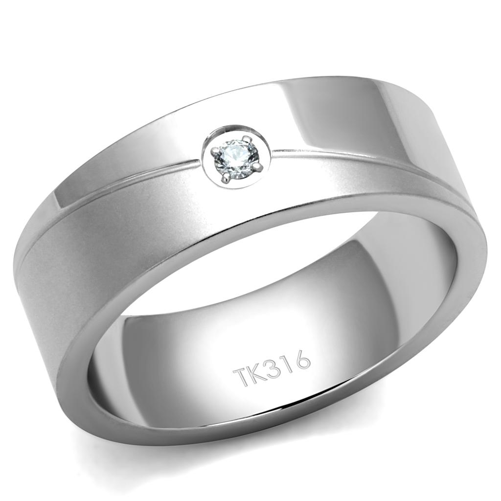 TK2937 - High polished (no plating) Stainless Steel Ring with AAA Grade CZ in Clear