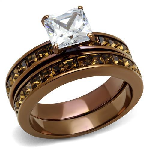 TK2954 - IP Coffee light Stainless Steel Ring with AAA Grade CZ in Clear