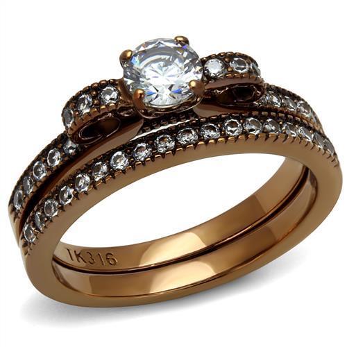 TK2955 - IP Coffee light Stainless Steel Ring with AAA Grade CZ in Clear