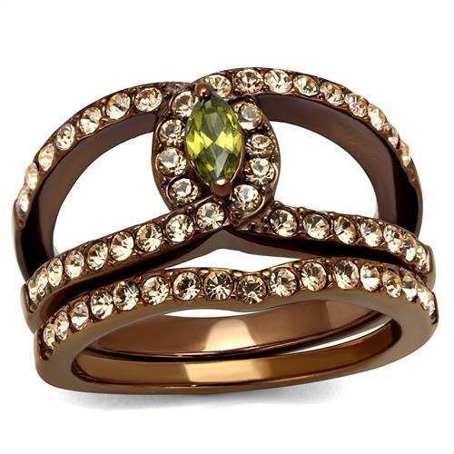 TK2956 - IP Coffee light Stainless Steel Ring with AAA Grade CZ in Olivine color