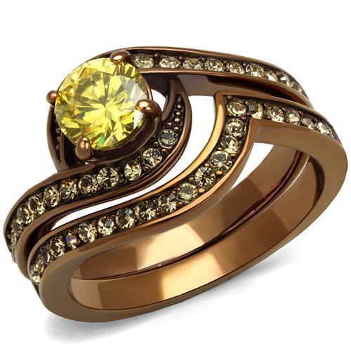 TK2959 - IP Coffee light Stainless Steel Ring with AAA Grade CZ in Topaz