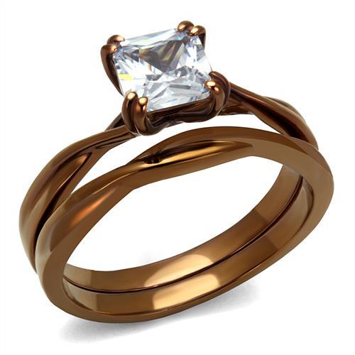 TK2964 - IP Coffee light Stainless Steel Ring with AAA Grade CZ in Clear