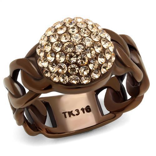 TK2965 - IP Coffee light Stainless Steel Ring with Top Grade Crystal in Light Peach