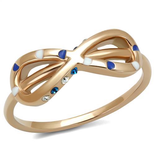 TK2966 - IP Rose Gold(Ion Plating) Stainless Steel Ring with Top Grade Crystal in Sapphire