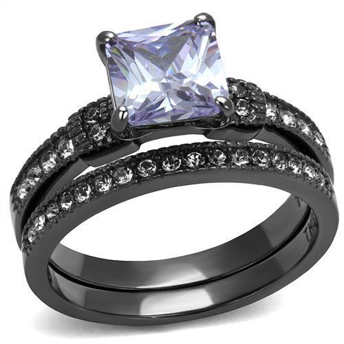TK2970 - IP Light Black (IP Gun) Stainless Steel Ring with AAA Grade CZ in Light Amethyst