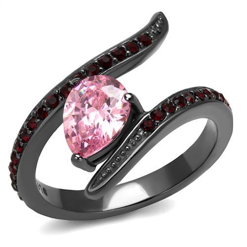 TK2972 - IP Light Black (IP Gun) Stainless Steel Ring with AAA Grade CZ in Rose