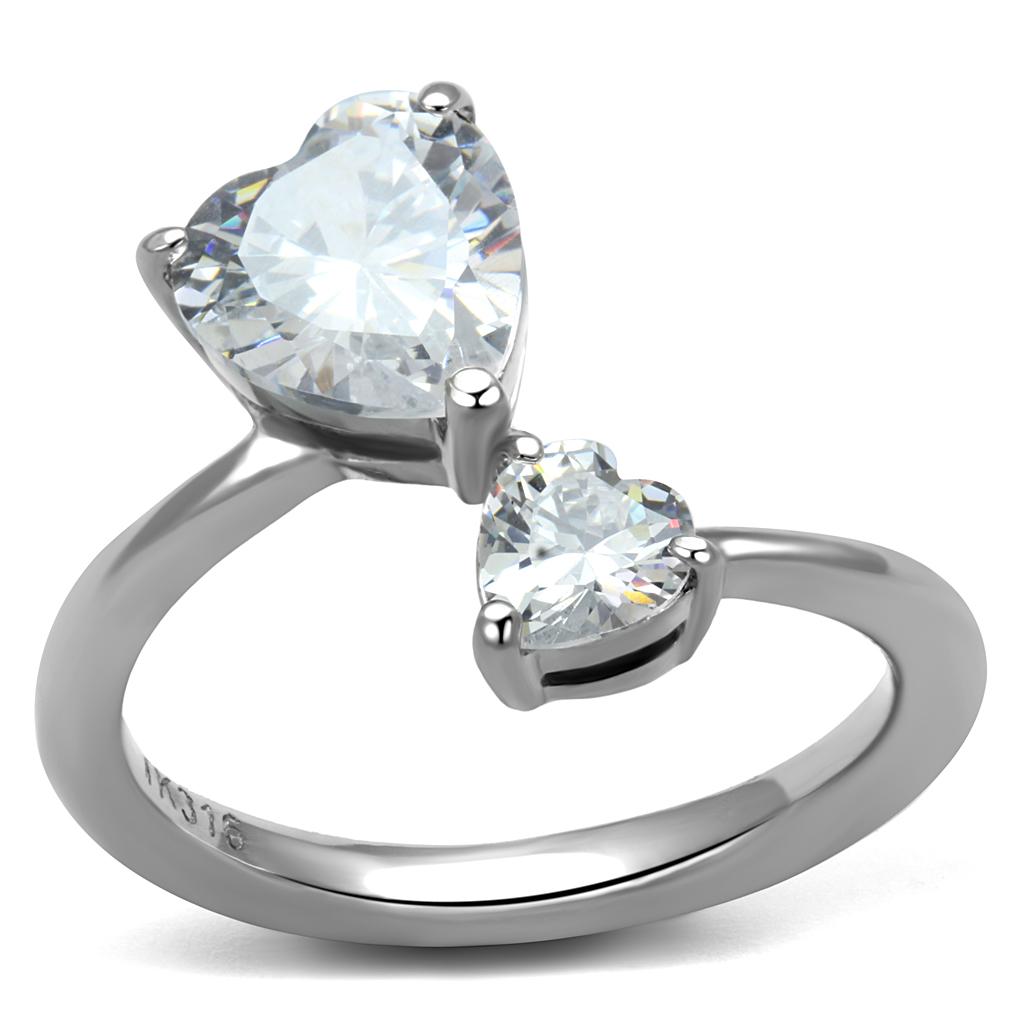 TK2981 - High polished (no plating) Stainless Steel Ring with AAA Grade CZ in Clear