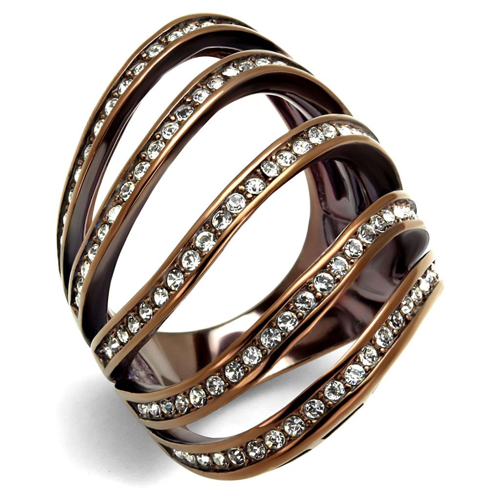 TK2985 - IP Coffee light Stainless Steel Ring with Top Grade Crystal in Clear