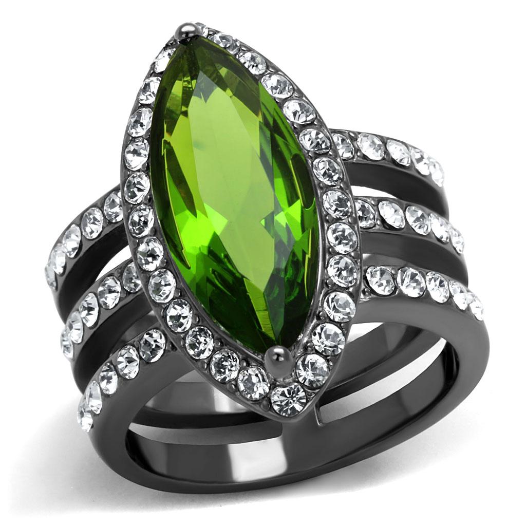TK2989 - IP Light Black (IP Gun) Stainless Steel Ring with Synthetic Synthetic Glass in Peridot