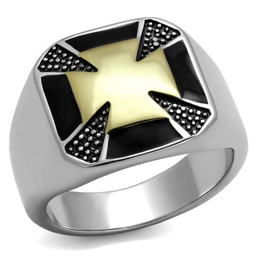TK3019 - Two-Tone IP Gold (Ion Plating) Stainless Steel Ring with Epoxy in Jet