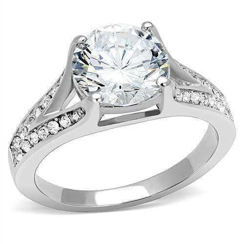 TK3020 - High polished (no plating) Stainless Steel Ring with AAA Grade CZ in Clear